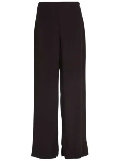 Pantalon noir uni avec une coupe large une taille haute et logo floqué