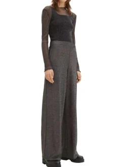 Pantalon noir uni avec une coupe regular fit et du lurex argenté