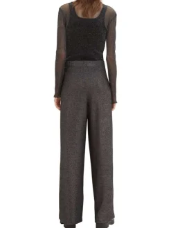 Pantalon noir uni avec une coupe regular fit et du lurex argenté