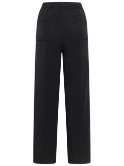 Pantalon noir uni coupe ample avec taille élastiquée et cordon de serrage