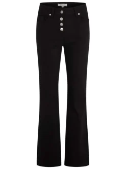 Pantalon noir uni à coupe bootcut avec 4 poches et fermeture boutonné