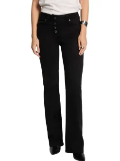 Pantalon noir uni à coupe bootcut avec 4 poches et fermeture boutonné