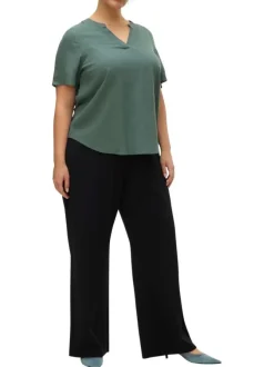 Pantalon noir uni à coupe droite avec un élastique à la taille