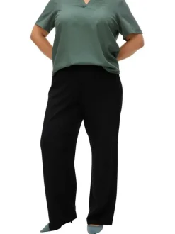 Pantalon noir uni à coupe droite avec un élastique à la taille