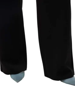 Pantalon noir uni à coupe droite avec un élastique à la taille