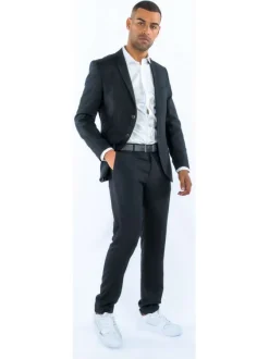 Pantalon noir uni à coupe droite et à fermeture zippée boutonnée