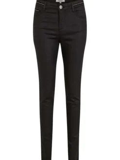 Pantalon noir uni à coupe slim pourvu de passants pour la ceinture