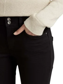 Pantalon noir uni à coupe slim un style 5 poches et zippé boutonné à la taille