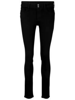 Pantalon noir uni à coupe slim un style 5 poches et zippé boutonné à la taille