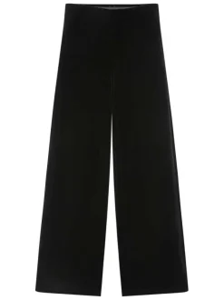 Pantalon noir uni en velours avec une coupe droite et une taille haute