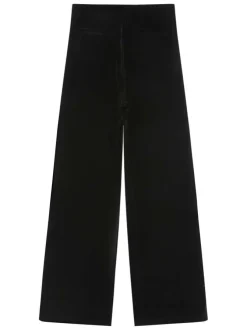 Pantalon noir uni en velours avec une coupe droite et une taille haute