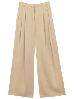 Pantalon Paline beige uni pourvu d'une coupe large et d'une taille haute