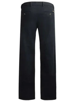 Pantalon Pallas en coton bleu foncé uni avec une coupe slim et poches plaquées