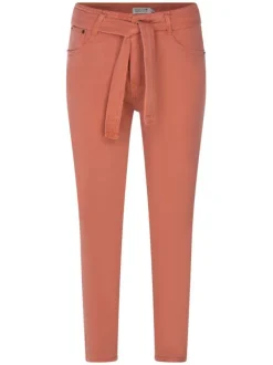 Pantalon pêche en coton uni coupe bootcut avec ceinture