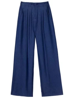 Pantalon Pely bleu uni pourvu d'une coupe droite et d'une taille haute