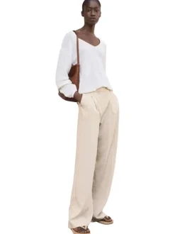 Pantalon à pince écru pourvu d'une coupe coupe ample et fluide