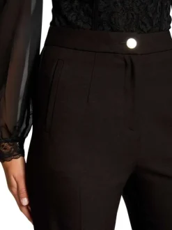 Pantalon à plis Chino noir uni coupe bootcut pourvu d'une taille cintrée