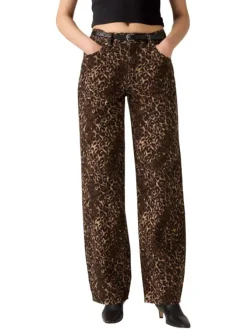 Pantalon 5 Poches Baggy Dad en coton imprimé léopard avec une coupe large