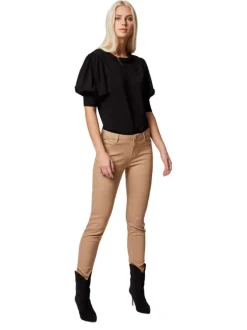 Pantalon 5 Poches beige uni avec une coupe slim et des passants pour ceinture