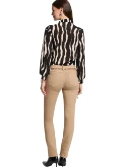 Pantalon 5 poches camel uni à coupe slim fit et à taille haute