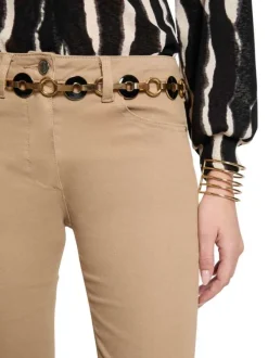 Pantalon 5 poches camel uni à coupe slim fit et à taille haute