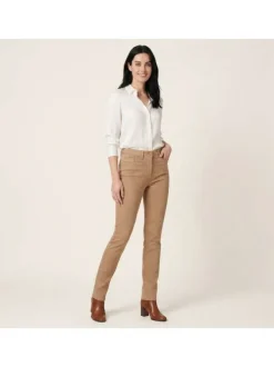 Pantalon 5 poches camel uni à coupe slim fit et à taille haute