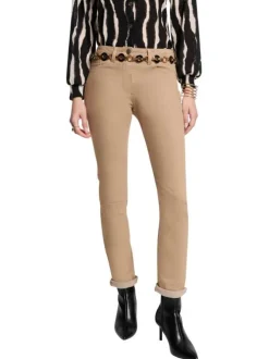 Pantalon 5 poches camel uni à coupe slim fit et à taille haute