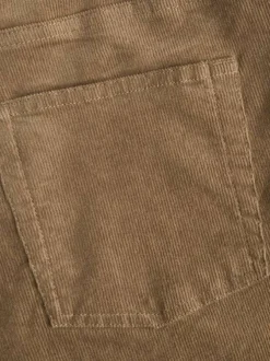 Pantalon 5 poches en coton camel aspect velours côtelé à coupe bootcut