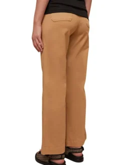 Pantalon 4 poches en coton camel uni avec une coupe droite et un zip