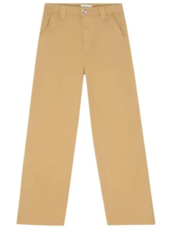 Pantalon 4 poches en coton camel uni avec une coupe droite et un zip