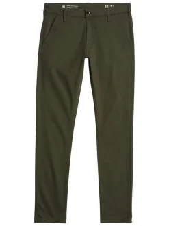 Pantalon 5 poches en coton kaki uni avec une coupe skinny et des passants