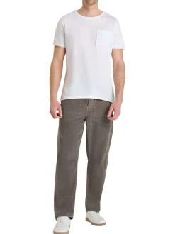 Pantalon 5 Poches en coton marron uni avec un col rond et une coupe droite