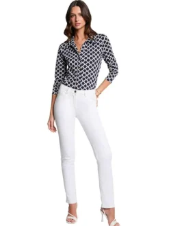 Pantalon 5 poches en coton mélangé blanc uni avec une coupe slim