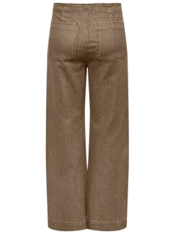 Pantalon 5 poches en coton mélangé brun uni avec une coupe droite