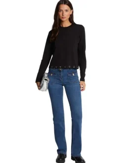 Pantalon 5 Poches en coton mélangé stone uni à coupe skinny avec poches à rabats