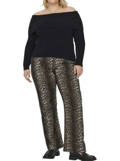 Pantalon 5 poches en coton noir à imprimé léopard avec une coupe regular fit