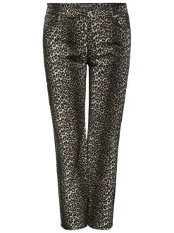 Pantalon 5 poches en coton noir à imprimé léopard avec une coupe regular fit