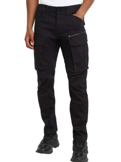 Pantalon 5 Poches en coton noir uni avec une coupe droite et des poches