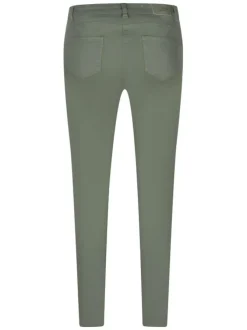 Pantalon 5 poches kaki uni avec une coupe slim et une taille élastiquée