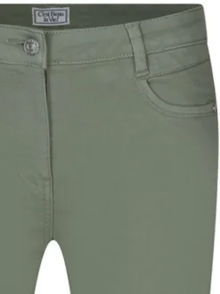 Pantalon 5 poches kaki uni avec une coupe slim et une taille élastiquée
