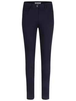 Pantalon 5 Poches marine uni à coupe slim avec rivets argentés