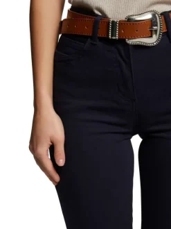 Pantalon 5 Poches marine uni à coupe slim avec rivets argentés