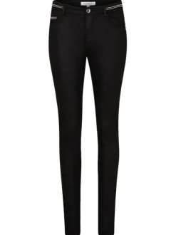 Pantalon 5 Poches noir uni avec des liserés et une coupe slim