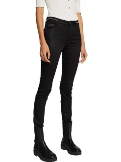 Pantalon 5 Poches noir uni avec des liserés et une coupe slim