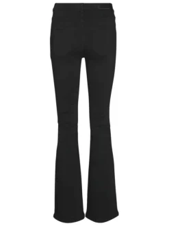 Pantalon 5 poches noir uni avec une coupe flare et une taille mi-haute
