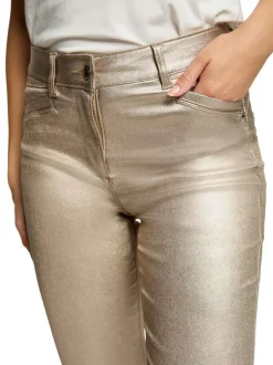 Pantalon 5 Poches or uni à coupe slim, effet enduit et poches avant et arrière
