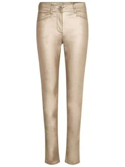 Pantalon 5 Poches or uni à coupe slim, effet enduit et poches avant et arrière