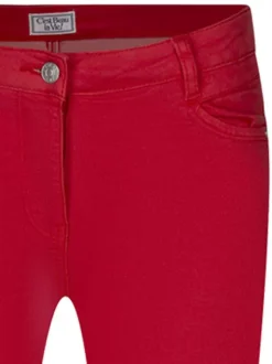 Pantalon 5 poches rouge uni avec une coupe slim et un patch d'authenticité