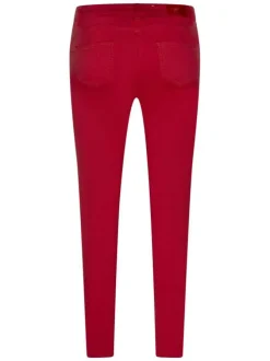 Pantalon 5 poches rouge uni avec une coupe slim et un patch d'authenticité