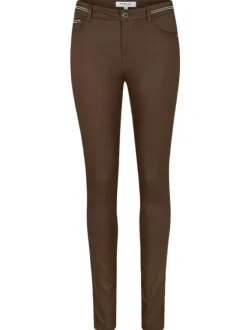 Pantalon 5 Poches taupe uni avec une coupe slim et des liserés